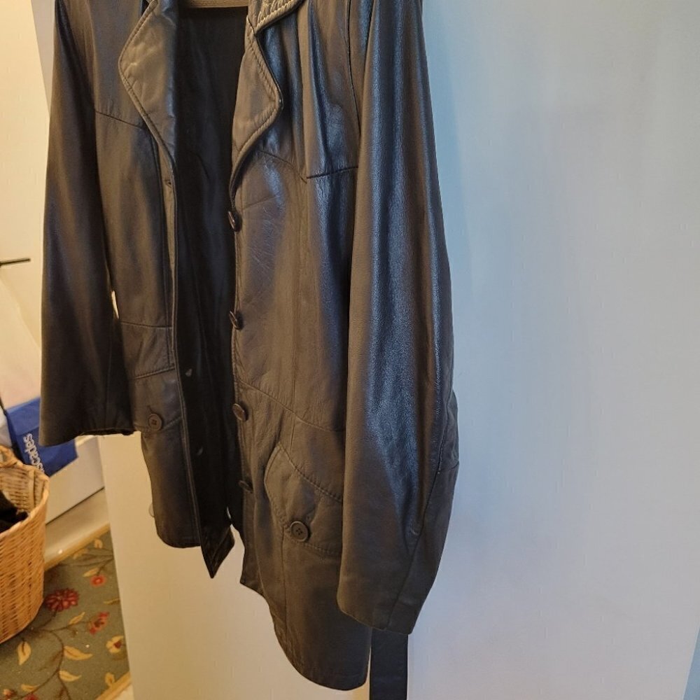 Classic Black Leather Women's Button-Front Jacket
